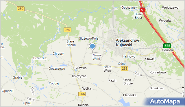 mapa Nowa Wieś, Nowa Wieś gmina Aleksandrów Kujawski na mapie Targeo